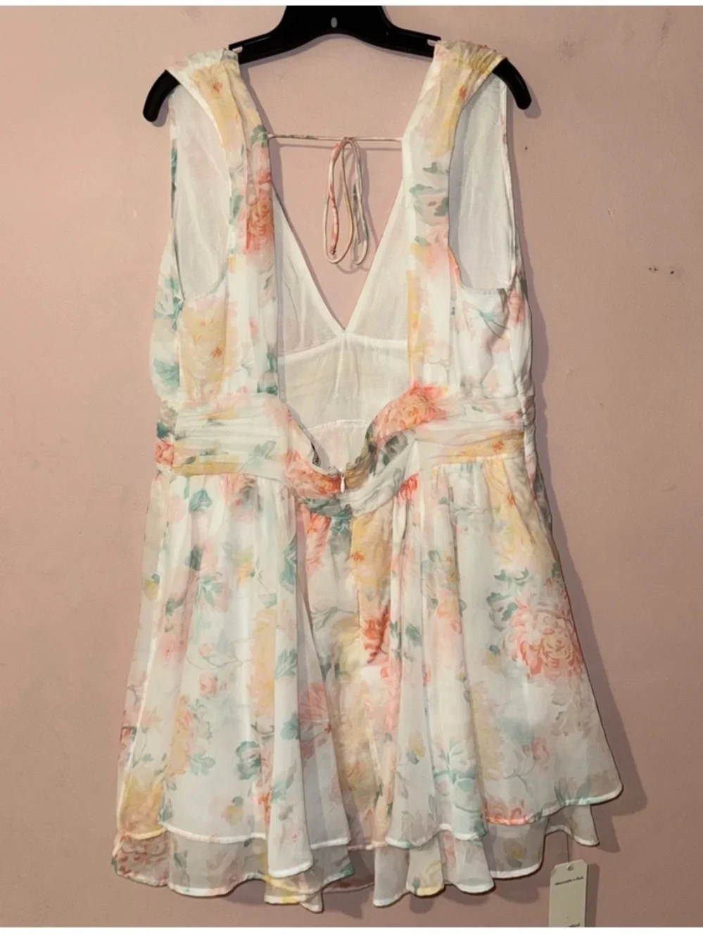 Abercrombie & Fitch White Pastel Floral Drama Mini Dress Size XL NWT!